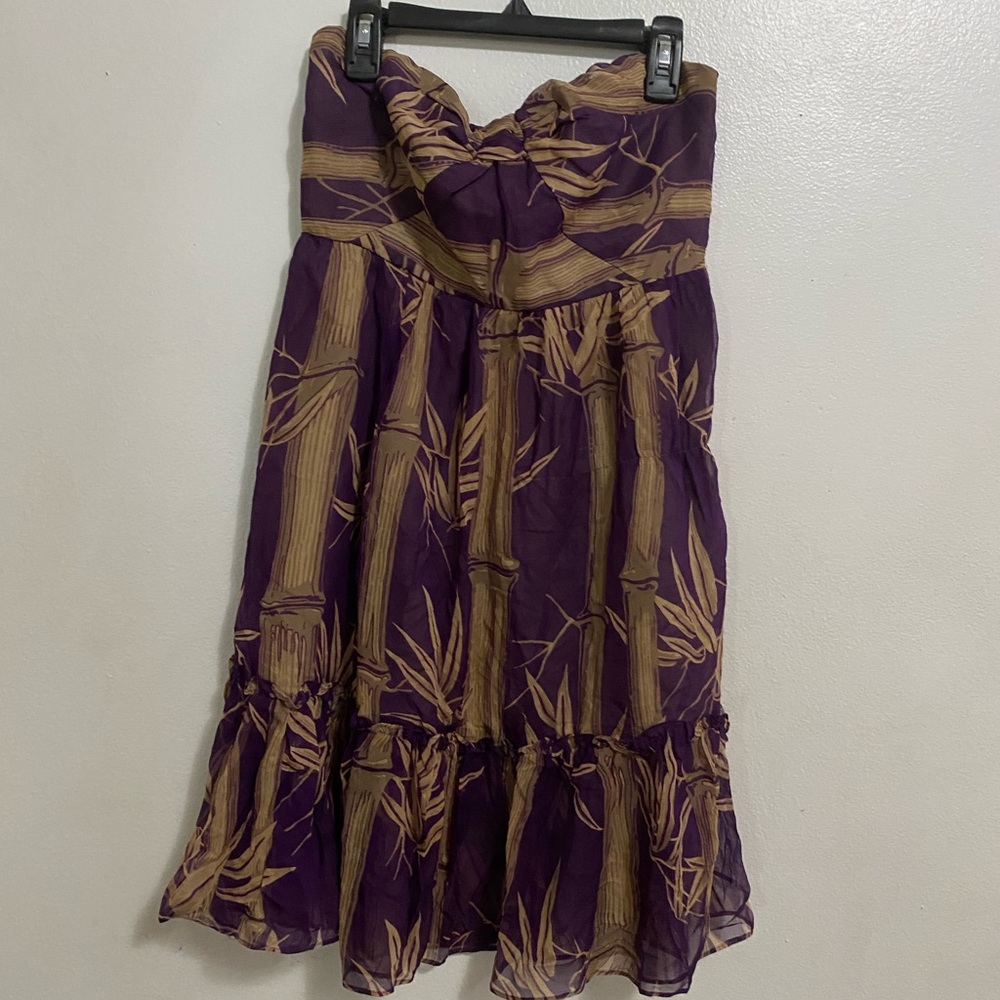 Sunner for Anthropologie Silk Strapless Dress Size 2 Purple Gold